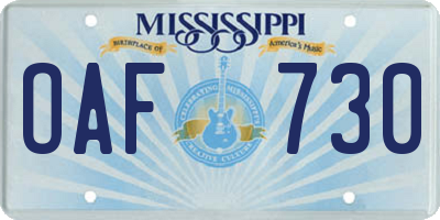 MS license plate OAF730