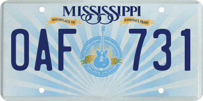 MS license plate OAF731
