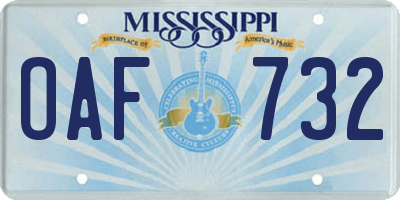 MS license plate OAF732