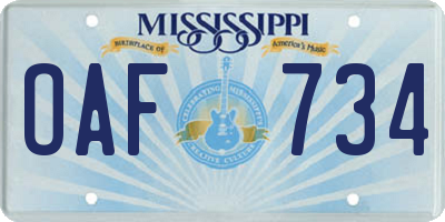 MS license plate OAF734