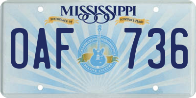 MS license plate OAF736