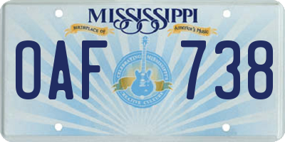 MS license plate OAF738