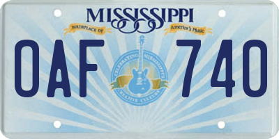 MS license plate OAF740