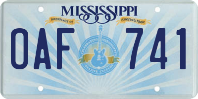 MS license plate OAF741