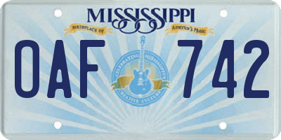 MS license plate OAF742