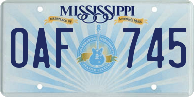 MS license plate OAF745