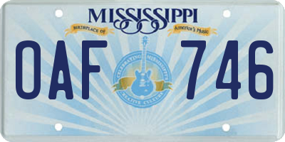 MS license plate OAF746