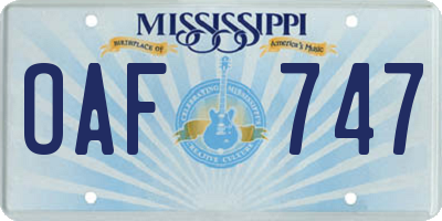 MS license plate OAF747