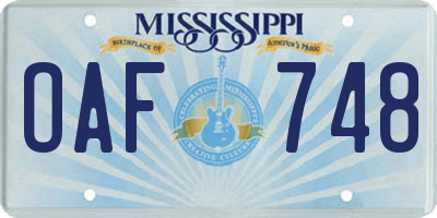 MS license plate OAF748