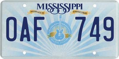 MS license plate OAF749