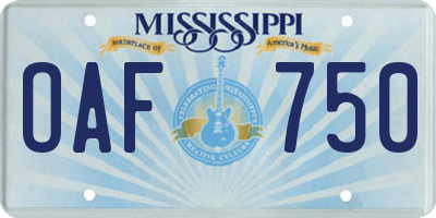 MS license plate OAF750