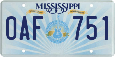 MS license plate OAF751