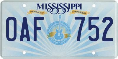 MS license plate OAF752