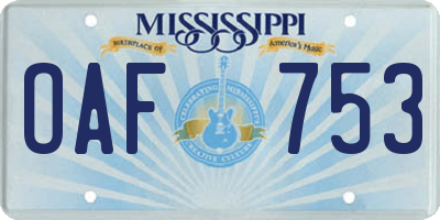 MS license plate OAF753