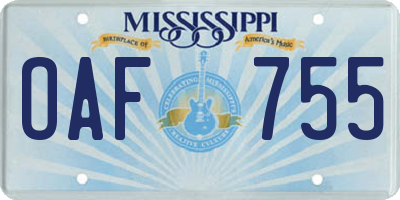 MS license plate OAF755