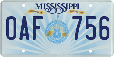 MS license plate OAF756