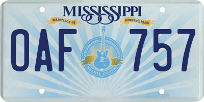 MS license plate OAF757