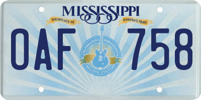 MS license plate OAF758