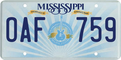 MS license plate OAF759