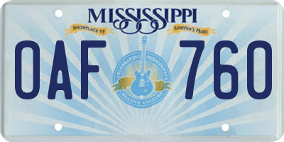 MS license plate OAF760