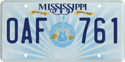 MS license plate OAF761