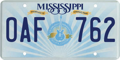 MS license plate OAF762
