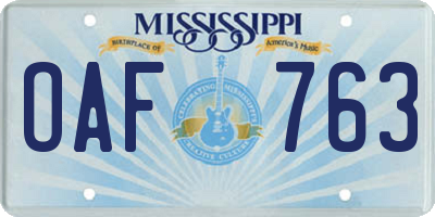 MS license plate OAF763