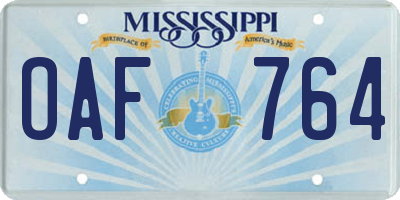 MS license plate OAF764