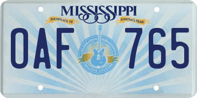 MS license plate OAF765