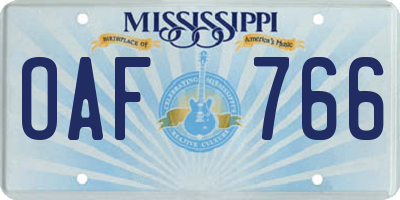 MS license plate OAF766