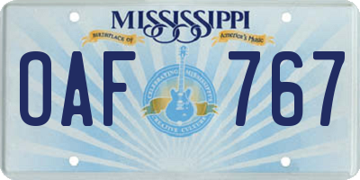 MS license plate OAF767