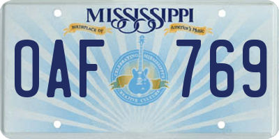 MS license plate OAF769