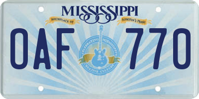 MS license plate OAF770