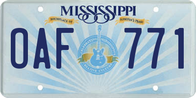 MS license plate OAF771