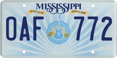 MS license plate OAF772