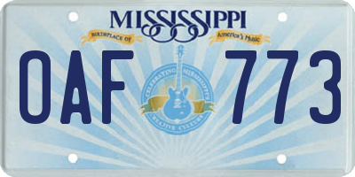 MS license plate OAF773