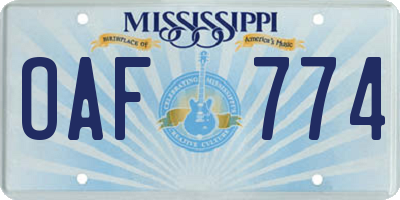 MS license plate OAF774