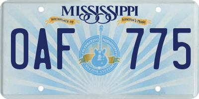 MS license plate OAF775