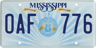 MS license plate OAF776