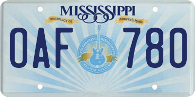 MS license plate OAF780