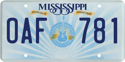 MS license plate OAF781