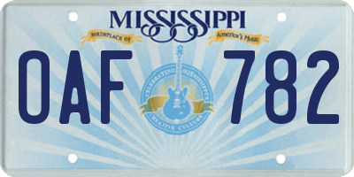 MS license plate OAF782