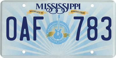 MS license plate OAF783