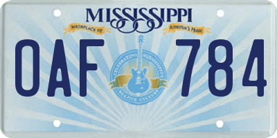 MS license plate OAF784