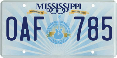 MS license plate OAF785