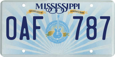 MS license plate OAF787