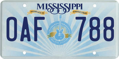 MS license plate OAF788