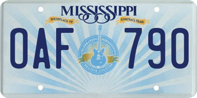 MS license plate OAF790