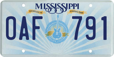 MS license plate OAF791