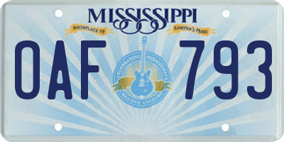 MS license plate OAF793